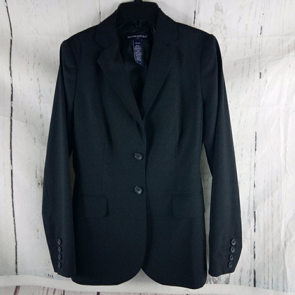 Banana Republic Stretch Womens Size 0 Wool Blend 2 Btn Black Suit Blazer Jacket